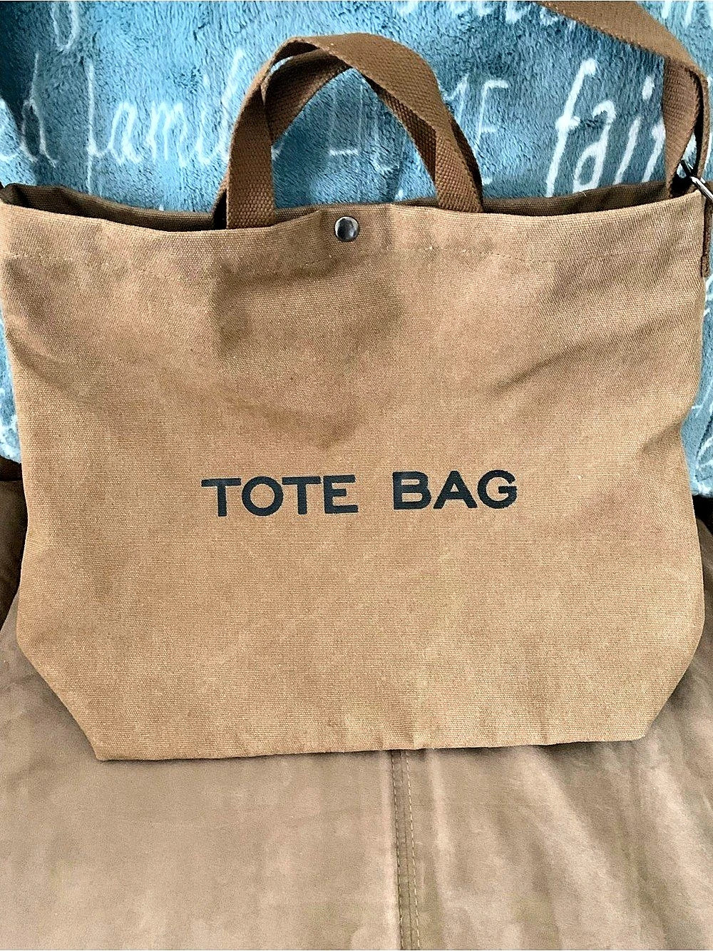 Tote Bag canvas with two carry handles and adjustable strap, never used, brown